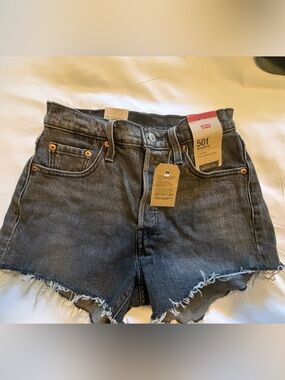 Levi's Black/Charcoal Raw Hem Jean Cutoff Shorts